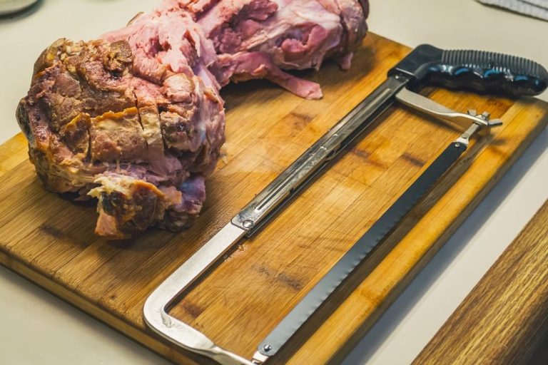 Cutting a Leftover Ham Bone for Bone Broth